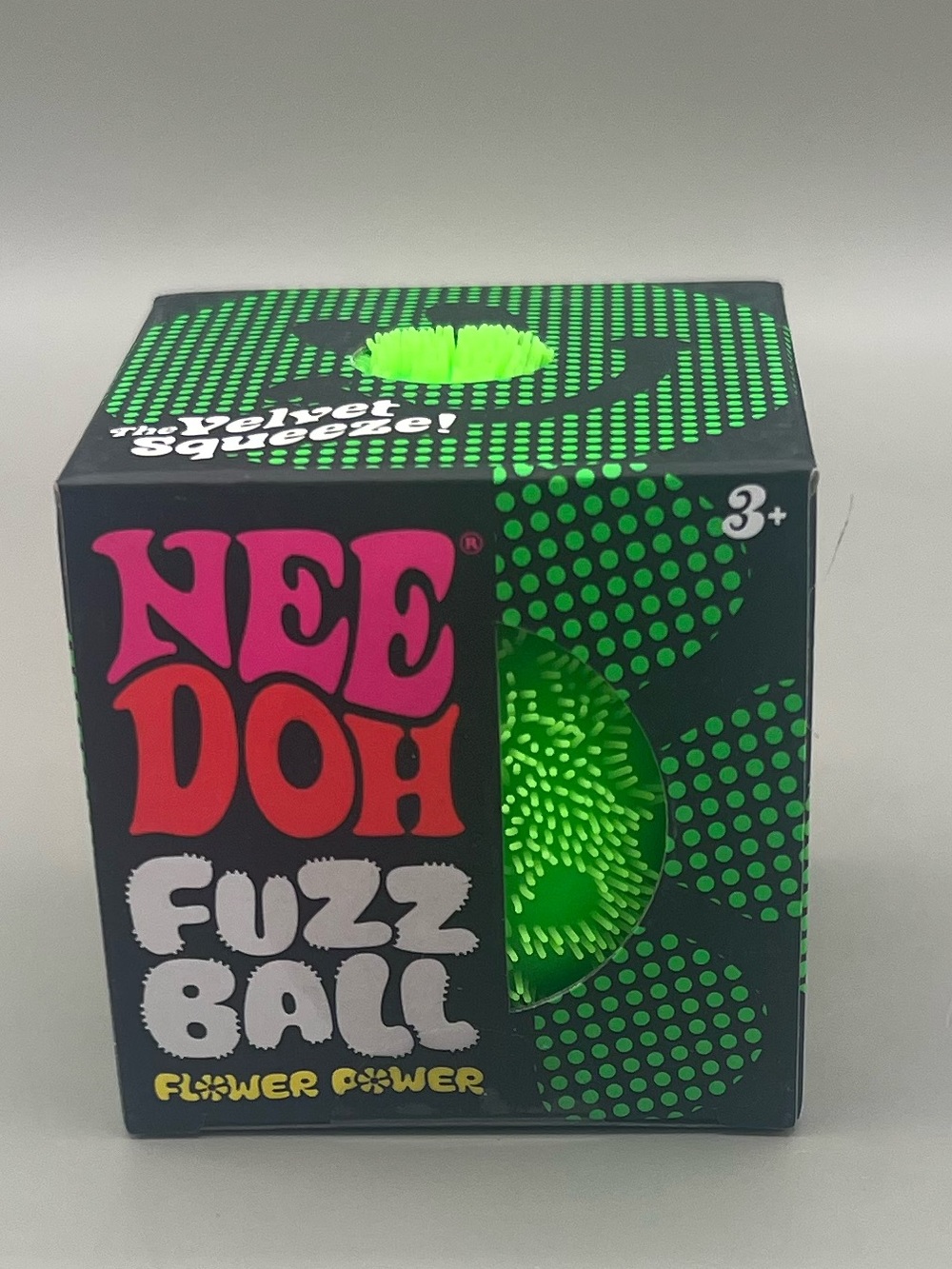 Authentic NEEDOH Fuzz Ball Flower Power GREEN 💚 The Velvet Squeeze Squishy NEW